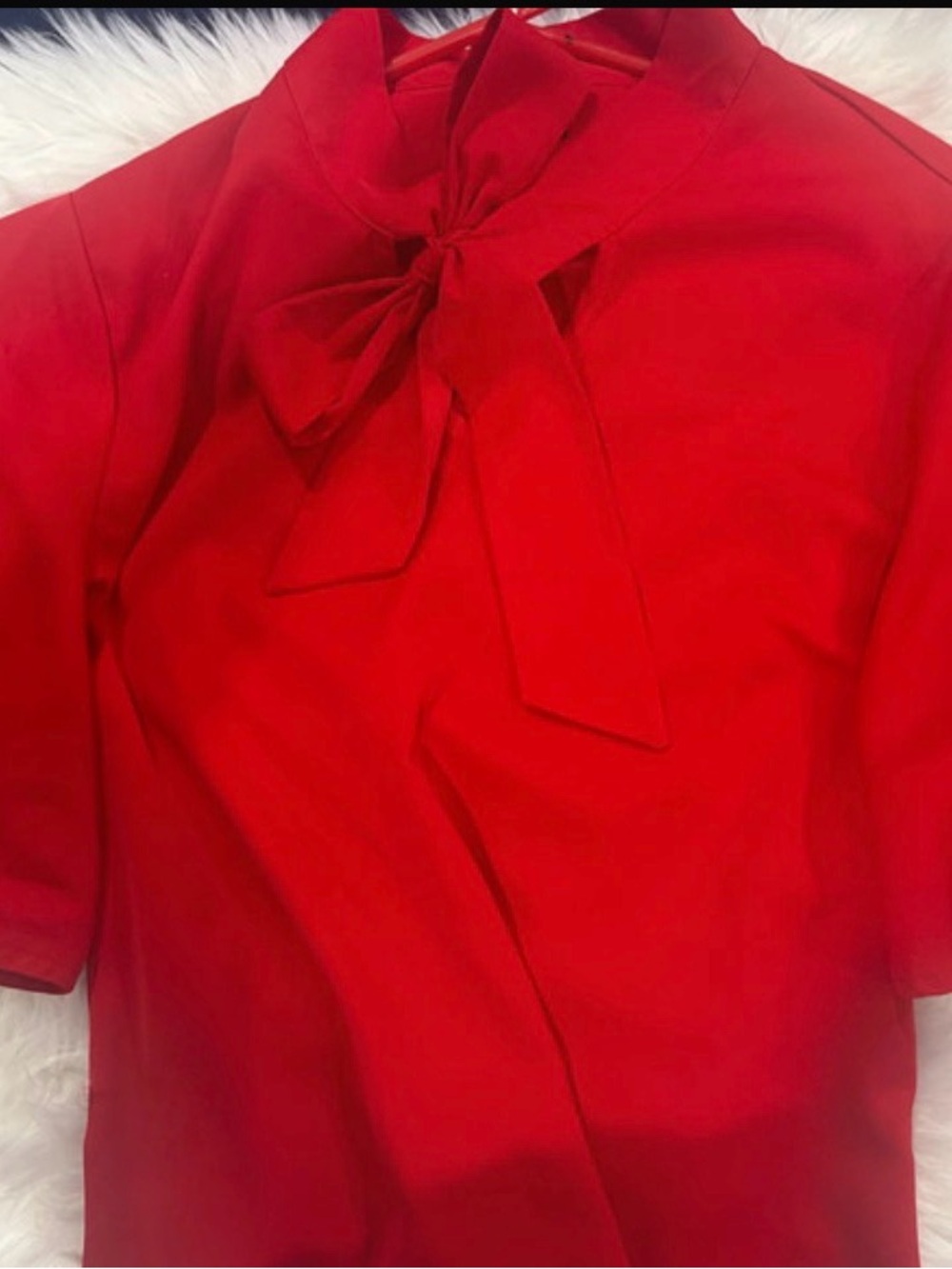 Red Tie-Neck Women's Blouse